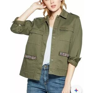 A NEW DAY Military Army Green Utility Jacket Colorful Beaded Gorpcore XXL